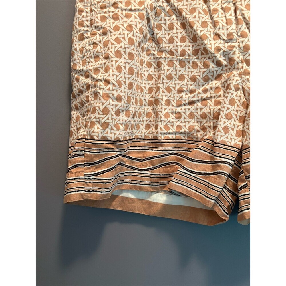 Ann Taylor Factory Chino Shorts Womens Size 12 Beige Geometric Striped Hem Rayon - Picture 2 of 12